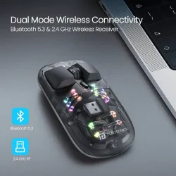 Portronics Toad 5 Transparent Wireless Mouse, Bluetooth & 2.4 GHz, Rechargeable,