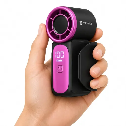 Image of Portronics Toofan Nano Rechargeable Handheld Mini Fan, 3000mAh Battery, 18000 RPM High-Speed Airflow, BLDC Motor, 5 Spee