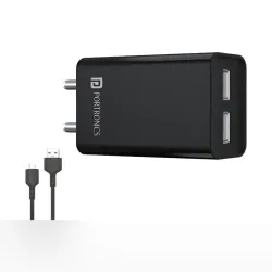 Portronics Unisex Adaptor Dual USB Port 5V/2.4A Charger