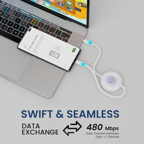 Image of Portronics Upgraded Konnect Recoil 100W Type C to Type C Retractable Cable,Pd Fast Charging,Retractable Charging Cable ,