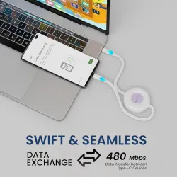 Portronics Upgraded Konnect Recoil 100W Type C to Type C Retractable Cable,Pd Fast Charging,Retractable Charging Cable ,