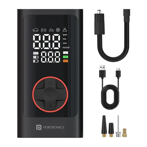 Image of Portronics Vayu 7.0 Tyre Inflator, Full-Size Digital Display, 4000 mAh Battery