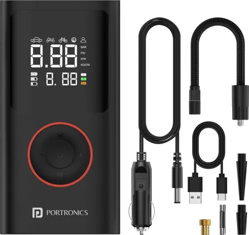 Image of Portronics Vayu Tyre Air Pump – 150 PSI, Auto Shut-Off