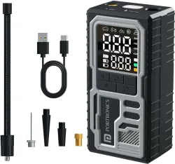 Portronics Vayu 10 Rechargeable Tyre Inflator 150 psi Tyre Air Pump for Car & Bike (Auto Shut Off)