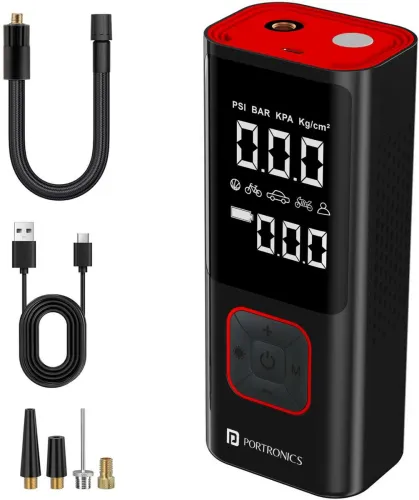 Image of Portronics Vayu 2.0, POR-2319 150 psi Tyre Air Pump for Car & Bike (Auto Shut Off)
