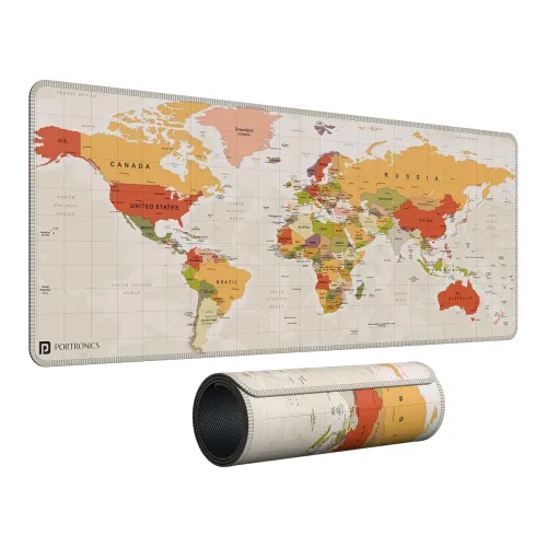 Image of Portronics Comfipad Atlas World Map Desk Mat 80x30cm Extended Mouse Pad with Anti-Slip Rubber Base, Stitched Edges, Smoo
