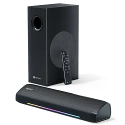 Portronics 100 Watts Zuno Compact Bluetooth Soundbar With Deep Bass, 2.1 Channel Home Theatre, Dual Driver Soundbar, HDMI in, Bluetooth v5.3, Multiple EQ Modes, LED Lights, Sleek Remote Cont...