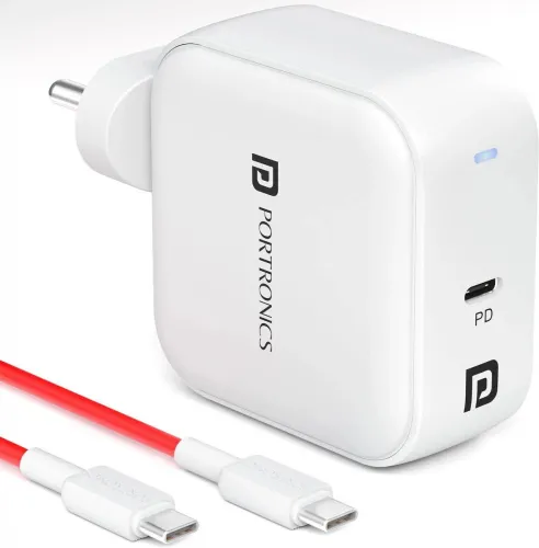 Image of Portronics 65 W GaN 3 A Wall Charger for Mobile with Detachable Cable  (White, Cable Included)
