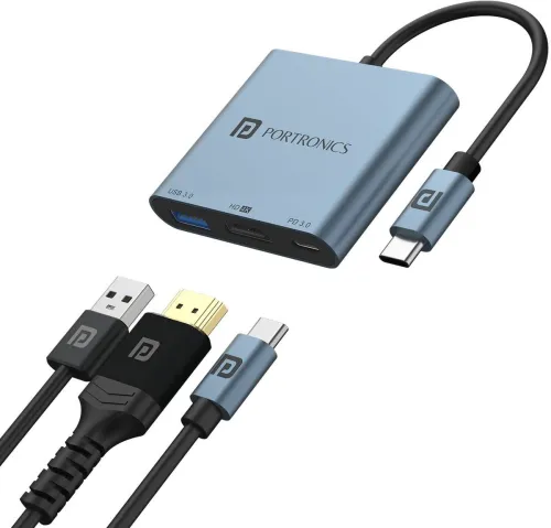 Image of Portronics C-Konnect Plus USB C Multiport Hub with 4K HDMI, 100W Charging, USB 3.0 POR-2187 USB Hub  (Grey)