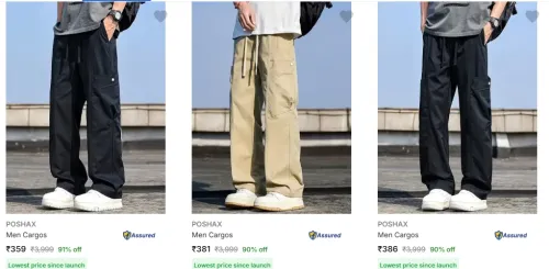 Image of POSHAX Men's Cargos up to 90% Discount