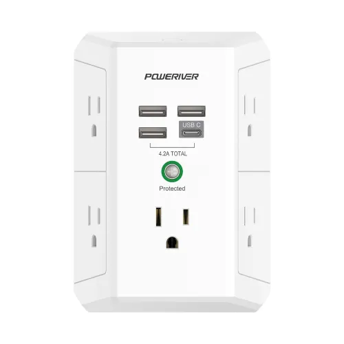 Image of POWERIVER Multi Outlet Extender Surge Protector with 4 USB Ports (1 USB C, 4.2A Total) 1680J Power Strip Multi Plug Wall