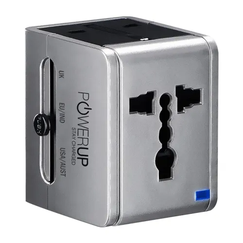 Image of POWERUP® Dual USB Ports Adapter Plug BIS Certified All-in-One UK/AU/US/EU/IND International Universal World Wide Travel 