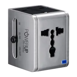 POWERUP® Dual USB Ports Adapter Plug BIS Certified All-in-One UK/AU/US/EU/IND International Universal World Wide Travel 
