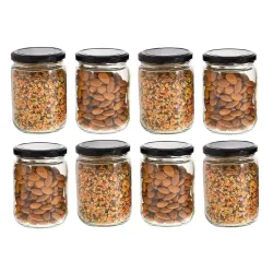 PRAMUKH Fashion 500 ml Glass Jar with Air Tight Black-Lid for Kitchen Dried Masla Storage Jar,Honey Jar,Jar and Containe