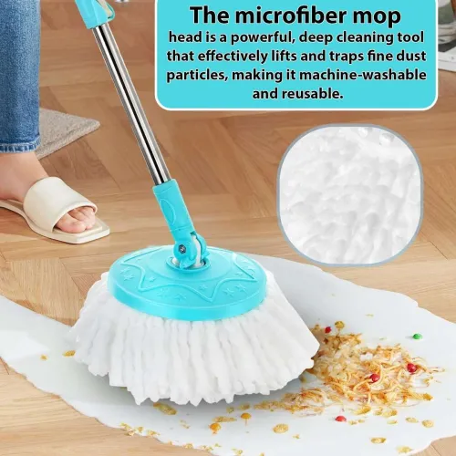 Image of Pranays Kleanup Super Spin Mop-Mop Stick|Wet & Dry Cleaning Mop|Mops Pocha 1 Microfiber Refill Mop Set (Blue)