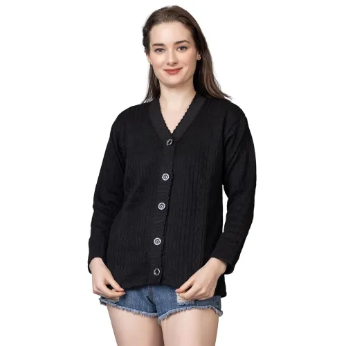 Image of Prashar Women’s Woolen Acrylic V-Neck Cardigan Sweater | Soft & Warm Button-Up Knitwear for Winter | 