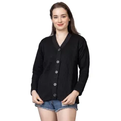 Prashar Women’s Woolen Acrylic V-Neck Cardigan Sweater | Soft & Warm Button-Up Knitwear for Winter |