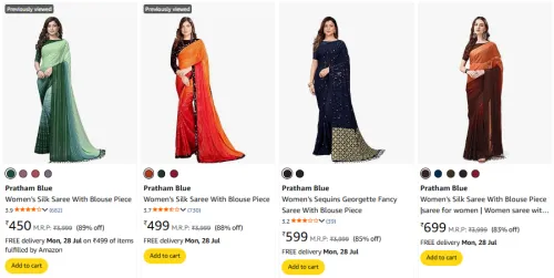 Image of Pratham Blue Women's Silk Saree Upto 89% Discount