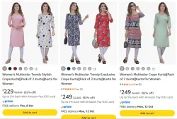 PRAZVIKA Women Pack of 2 Kurta at minimum 92% Discount