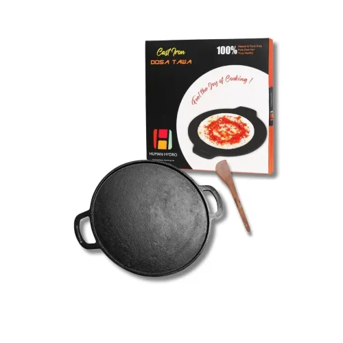 Image of Human Hydro Pre-Seasoned Cast Iron Dosa Tawa (28 cm, Feather-Light, 2.2 kg) with Wooden Spatula | Flat Surface