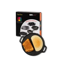 Human Hydro Pre-Seasoned Cast Iron 2-in-1 Dosa Tawa (30CM) | Flat & Grill Reversible Pan