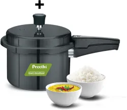 Preethi 3L Hard Anodised Pressure Cooker with Spill Splash Shield