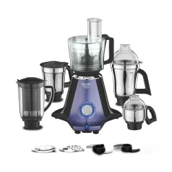 Preethi Zodiac Glitter 750 Watts Mixer Grinder 5 Jars (1 Food Processor Jar, 3 Stainless Steel Jars)
