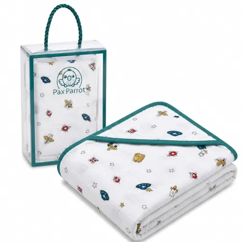 Image of Premium 2-Layer Muslin Cotton Hooded Baby Towel