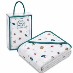 Premium 2 Layer - Four Ply Muslin Cotton Hooded Baby Towel | Super Soft, Ultra Absorbent Bath Towel for Newborns & Infants | Large Size Hooded Wrapper for Boys & Girls (White)