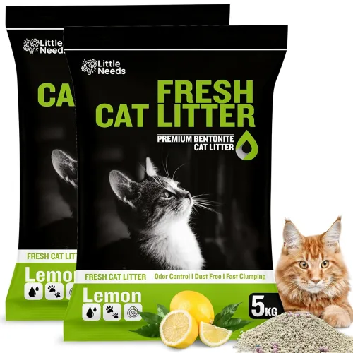 Image of Premium Bentonite Cat Litter Sand - 10kg | (5kg x 2 Packs) with Lemon Fragrance |