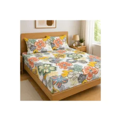 Premium Cotton Fitted Bedsheet King Size 78 x 72 x 8 Inches with 2 Pillow Covers | 220 TC | 