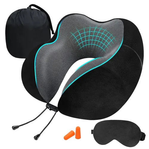 Image of Premium Memory Foam Luxury Travel Neck Rest Pillow with Super Soft Removable
