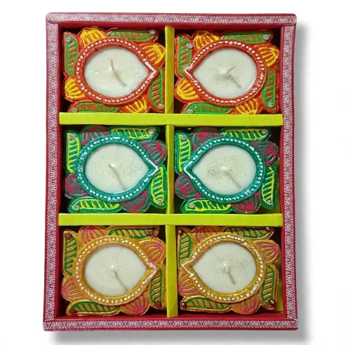 Image of Premium Swastick Clay Diya Set of 6