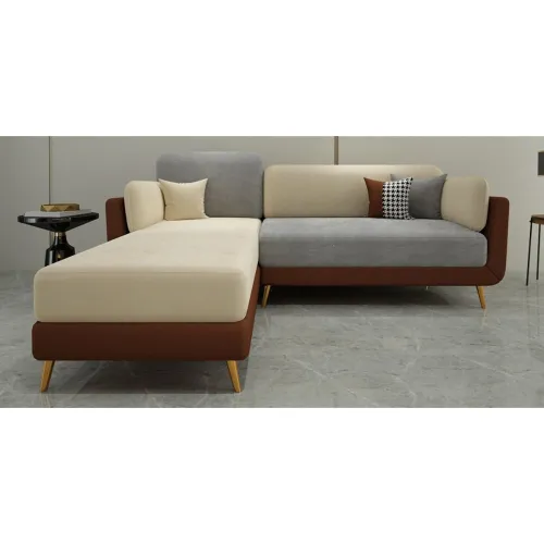 Image of Premium Velvet RHS Luxurious Sectional Sofa (2+Lounger) Solid Wood Frame