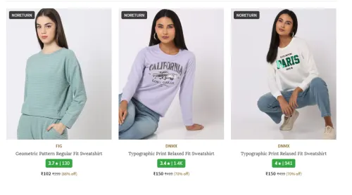 Image of Premium Women's Sweatshirts From ₹102 