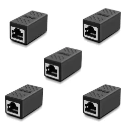PremiumAV RJ45 Ethernet Coupler Female to Female LAN Cable Joiner Inline Connector for Cat7 Cat6 Cat5e Network Extension Router Modem Switch Patch Cable Black
