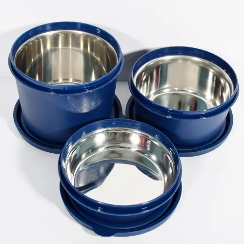Image of PRESCO Stainless Steel Teso Container Set | Microwave Safe and Dishwasher Safe Food Storage Bowls with Airtight Lids | L