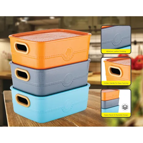 Image of Present Leather-Finished Stackable Storage Boxes (Set of 3)