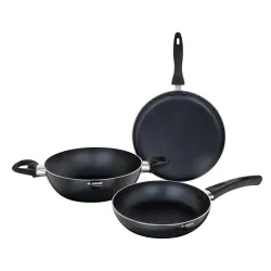 Judge by Prestige Ace Aluminium Non-Stick Cookware Set - Kadai 20 cm, Fry Pan 20 cm, Omni Tawa 25 cm - 1 Unit Each, Black