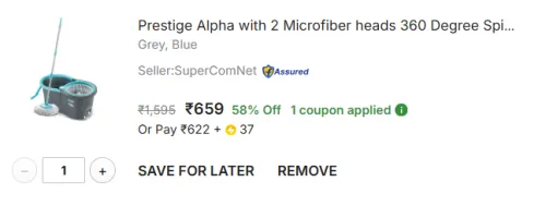 Image of Prestige Alpha with 2 Microfiber heads 360 Degree Spinner Mop Set  (Grey, Blue)