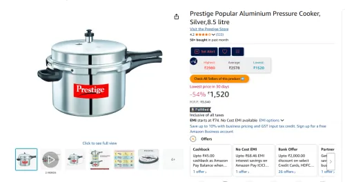 Image of Prestige Popular Aluminium Pressure Cooker, Silver,8.5 litre