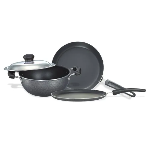 Image of Prestige Non-Stick 3 Pc Cookware Set with Stainless Steel Lid | Omega Select Plus | Omni Tawa 25cm | Fry Pan 25cm | Kada