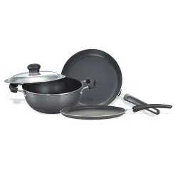 Prestige Non-Stick 3 Pc Cookware Set with Stainless Steel Lid | Omega Select Plus | Omni Tawa 25cm | Fry Pan 25cm | Kada