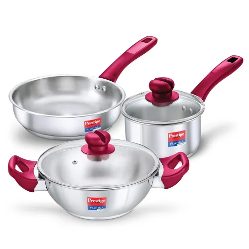 Image of Prestige Platina Popular Stainless Steel 3PCS BYK Set Cookware