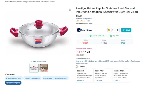 Image of Prestige Platina Popular Stainless Steel Kadhai with Glass