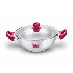 Prestige Platina Popular Stainless Steel Kadhai with Glass