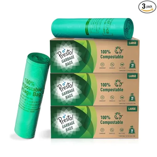 Image of Presto! Amazon Brand - 100% Compostable Garbage Bags | Large (L) | 30 Counts | 10 Bags X 3 Packs | 24 x 32 Inches