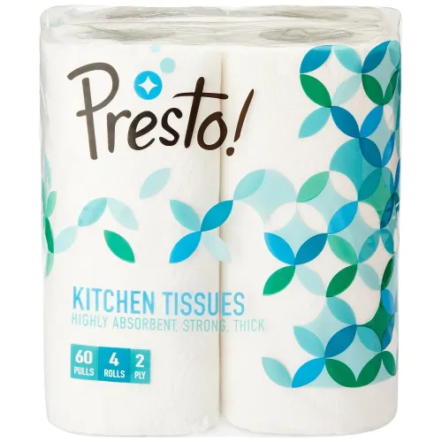 Image of Presto! 2-Ply Kitchen Tissue Paper Roll 60 Towels 4-Roll Pack