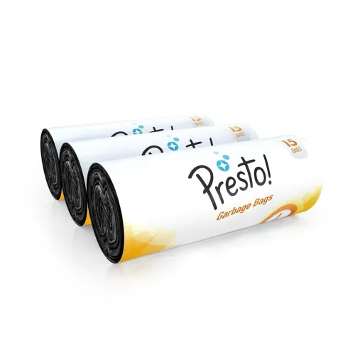 Image of Amazon Brand - Presto! Garbage Bags | Large | 24 x 32 inches| 45 Count| 15 Bags X 3 Packs | Black