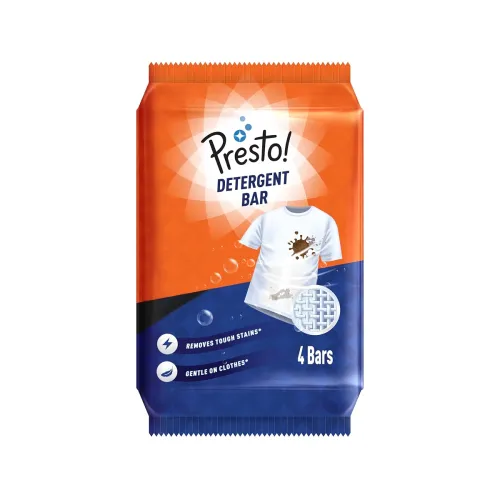 Image of Amazon Brand - Presto! Detergent Bar | 250g | 4 Count | 4 Bars Each X Pack of 1 | Tough On Stains | Gentle On Fabrics | 